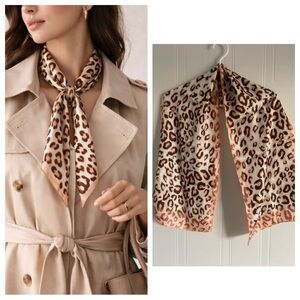 Vince Camuto 100% Silk Leopard Scarf Brown Cream Luxury Y2K Mob Wife